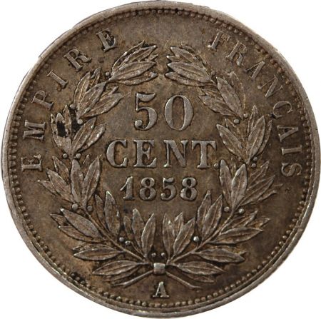 NAPOLEON III  TÊTE NUE - 50 CENTIMES ARGENT 1858 A PARIS