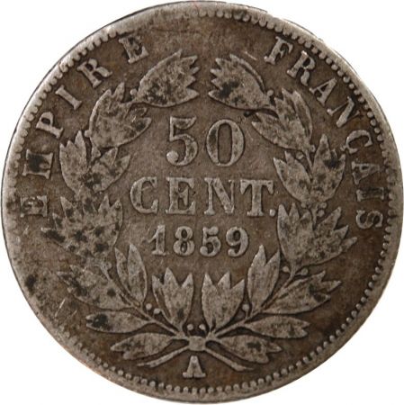 NAPOLEON III  TÊTE NUE - 50 CENTIMES ARGENT 1859 A PARIS
