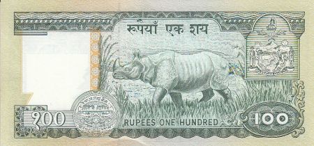 Népal 100 Rupees - Roi B.B. Bikram - Rhinocéros - (1983-1987)