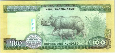 Népal 100 Rupees, Mont Everest - Rhinocéros - 2015 (2016)