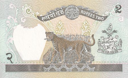 Népal 2 Rupees -Roi Birendra Bir Bikram - Léopard - 1981 - NEUF - P.29c