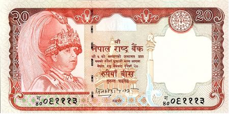 Népal 20 Rupees , Roi Gyanendra Bir Bikram - Cerf - 2002 - P.47 b