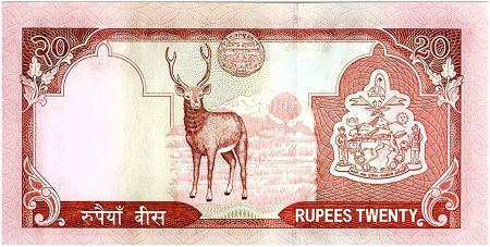 Népal 20 Rupees , Roi Gyanendra Bir Bikram - Cerf - 2002 - P.47 b