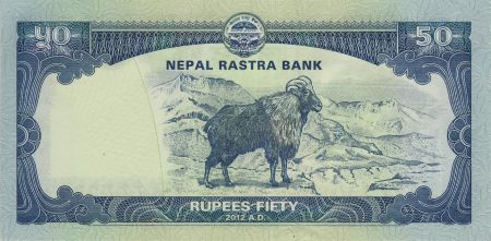 Népal 50 Rupees, Mont Everest, Bouquetin - 2012 - P.72