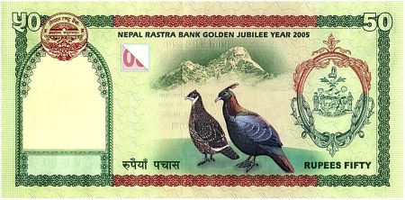 Népal 50 Rupees, Roi Gyanendra Bir Bikram - Oiseaux - 2005 - P.52