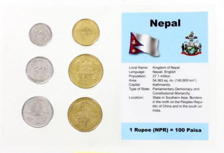 Népal Blister 6 monnaies NEPAL (10 paisa à 5 roupie)
