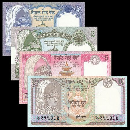 Népal Série 4 billets  - 1 à 10 Rupees - Neuf