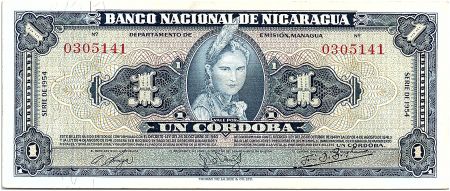 Nicaragua 1 Cordoba Femme indienne - 1954 - SUP - P.99 - numérotation rouge
