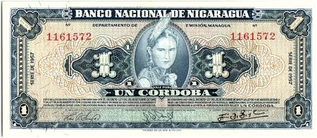 Nicaragua 1 Cordoba Femme indienne - 1957 - SUP - P.99 - numérotation rouge