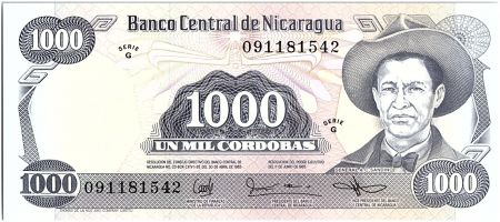 Nicaragua 1000 Cordobas,  Général A. C. Sandino - 1987