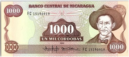 Nicaragua 1000 Cordobas,  Général A. C. Sandino - 1988