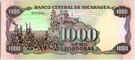 Nicaragua 1000 Cordobas,  Général A. C. Sandino - 1988