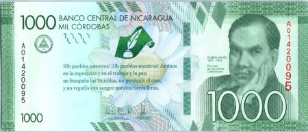 Nicaragua 1000 Cordobas,  Rubben Dario - Colombe - 2017