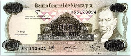 Nicaragua 100000 Cordobas sur 500 Cordobas,  Ruben Dario - 1987