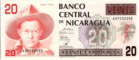 Nicaragua 20 Cordobas,  Augusto C Sandino  - 1990