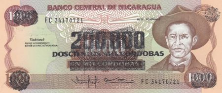 Nicaragua 200.000 Cordobas sur 1000 Cordobas,  Général A. C. Sandino - 1990