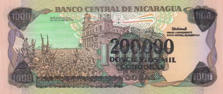 Nicaragua 200.000 Cordobas sur 1000 Cordobas,  Général A. C. Sandino - 1990