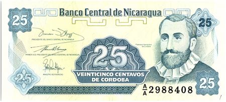 Nicaragua 25 Centavos Fransisco de  Cordoba  - 1991