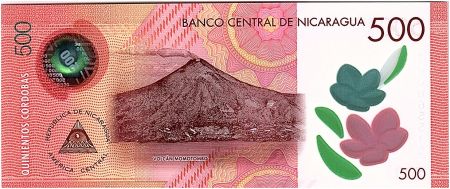 Nicaragua 500 Cordobas, Cathédrale - Volcan - 2017 (2019) Polymer - Neuf