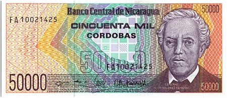 Nicaragua 50000 Cordobas,  Général José Dolores Estrada - 1989