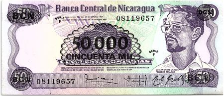 Nicaragua 50000 Cordobas sur 50 Cordobas,  Carlos Fonseca Amador - 1987