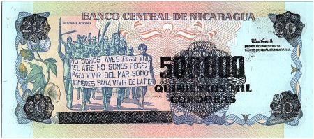 Nicaragua 500000 Cordobas sur 20 Cordobas,  German Pomares Ordonez - 1990