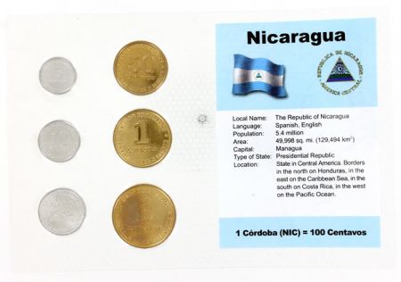 Nicaragua Blister 6 monnaies NICARAGUA (5 centavos à 5 cordobas)