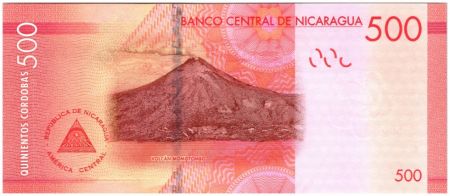 Nicaragua New6.2015 500 Cordobas, Cathédrale - Volcan - 2015