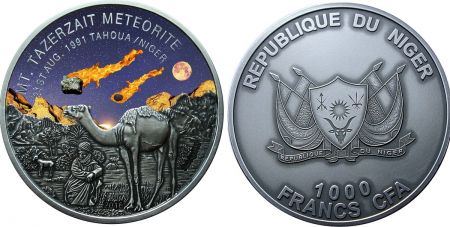 Niger 1000 Francs Météorite - 2016 - Colorisée inclus morceau de météorite