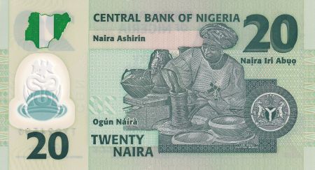 Nigeria 20 Naira - Général Muhammad - Potier - Polymère - 2009 - Série TY - P.34e