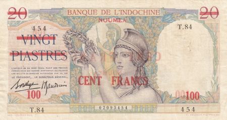 Nle Calédonie 100 Francs sur 20 Piastres - 1939 - Série T.84 - TTB
