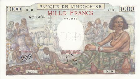 Nle Calédonie 1000 Francs, Femme assise - Spécimen 1937 (1953) -  1ier ex.