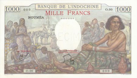 Nle Calédonie 1000 Francs, Femme assise - Spécimen 1937 (1953) - Série O.00/000