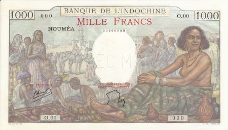 Nle Calédonie 1000 Francs, Femme assise - Spécimen 1937 (1953) - Série O.00