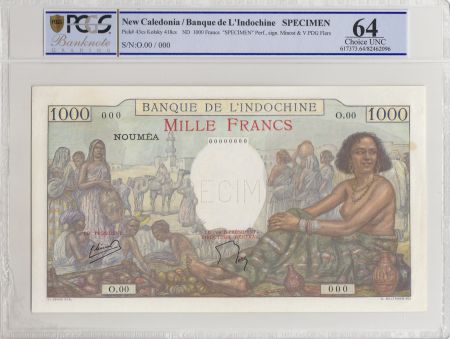 Nle Calédonie 1000 Francs ND1938 scène de marché - PCGS MS 64