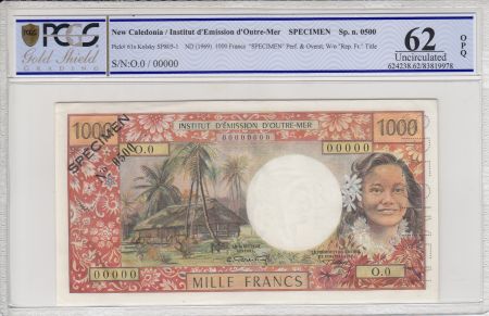 Nle Calédonie 1000 Francs Tahitienne - Hibiscus - 1969 - PCGS 62 OPQ
