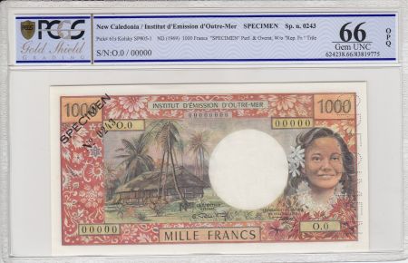 Nle Calédonie 1000 Francs Tahitienne - Hibiscus - 1969 - PCGS 66 OPQ