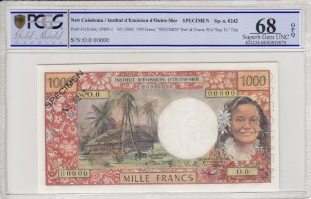 Nle Calédonie 1000 Francs Tahitienne - Hibiscus - 1969 - PCGS 68 OPQ