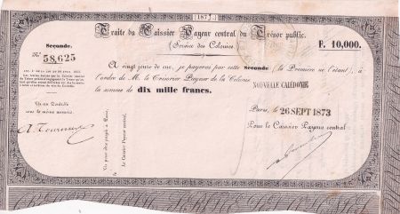 Nle Calédonie 10000 Francs - Traite du Trésor Public - 26-09-1873