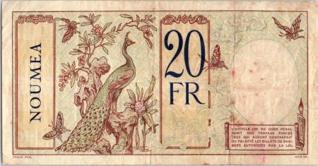 Nle Calédonie 20 Francs Au paon  - 1929