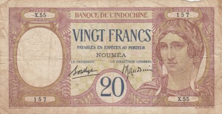 Nle Calédonie 20 Francs Au paon  - type 1929 - P.37b - TB