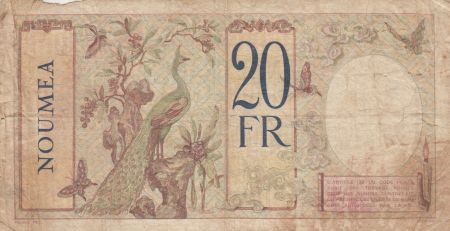 Nle Calédonie 20 Francs Au paon  - type 1929 - P.37b - TB