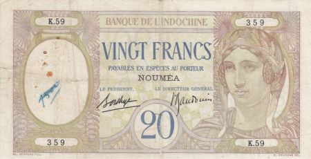 Nle Calédonie 20 Francs ND1929 - Tête de femme, paon