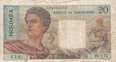Nle Calédonie 20 Francs ND1951 - berger, femme, fruits