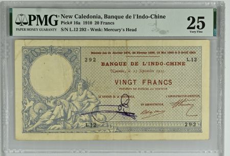 Nle Calédonie 20 Francs Nouméa - Banque de l\'Indo-Chine Française - 1913 - PMG 25
