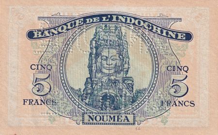 Nle Calédonie 5 Francs - Minerve - Ruines d\'Angkor - ND (1944) - Spécimen Annulé - Kol.423s