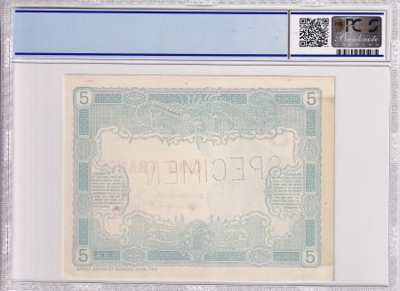 Nle Calédonie 5 Francs - Nouméa - Liberté assise - Spécimen - 2 Juin 1924 - PCGS 64 Details - P.19s