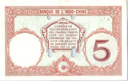 Nle Calédonie 5 Francs Walhain - Spécimen perforé - 1926