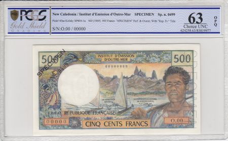 Nle Calédonie 500 Francs Pirogue - Spécimen - 1969  - PCGS 63OPQ