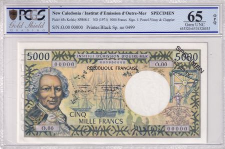 Nle Calédonie 5000 Francs - Bougainville - Trois-mâts - Spécimen - ND (1971) - PCGS OPQ 65 - P.65s